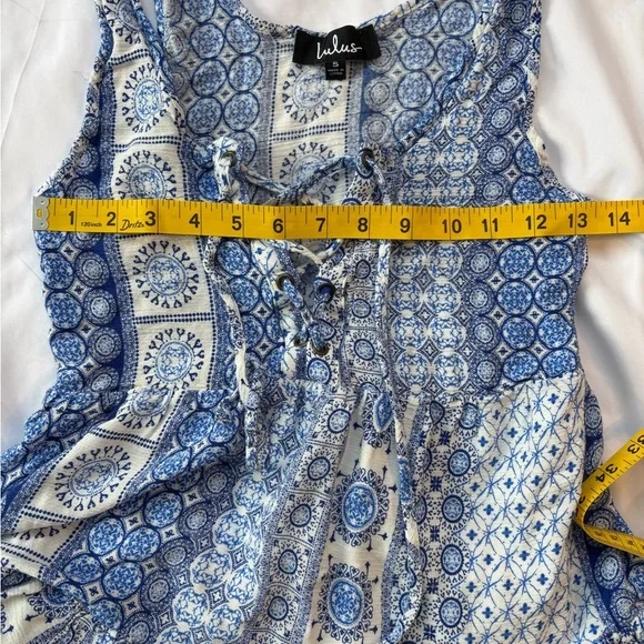 Lulus Blue Patterned Women's baby doll Mini dress Sz S - Picture 6 of 6